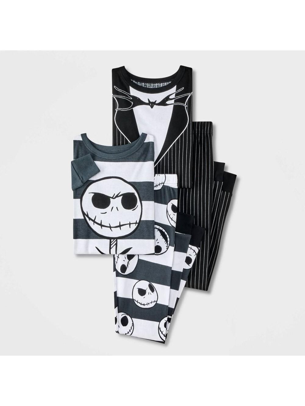Boys' 4pc Nightmare Before Christmas Long Sleeve Pajama Set - White/Black 4